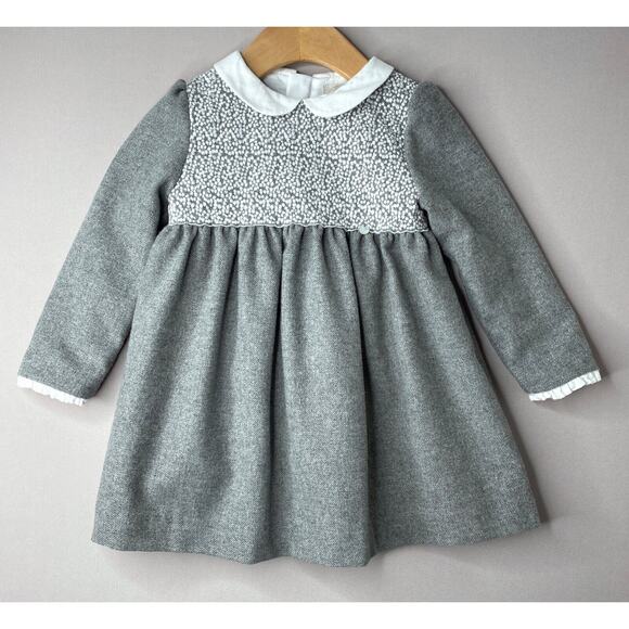 Purete du Bebe Gray/Ivory Wool Blend Embroidered Dress Girls 2 Yrs